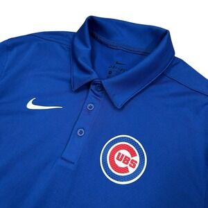 Nike Dri Fit Chicago Cubs Polo Shirt Mens Medium Blue Performance Stretch MLB